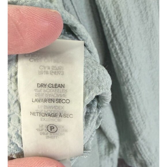 Calvin Klein Womens Textured Tiered Dress Size 2 Sage Green Split Neckline Tie - Picture 14 of 14